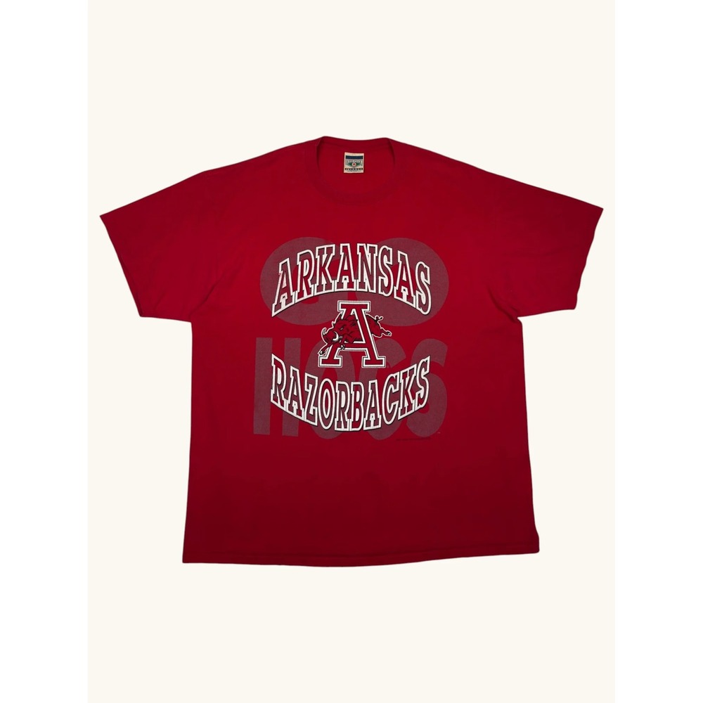 Vintage Arkansas Razorbacks T Shirt Red Oak Mens 2XL Red Hogs NCAA Made in USA